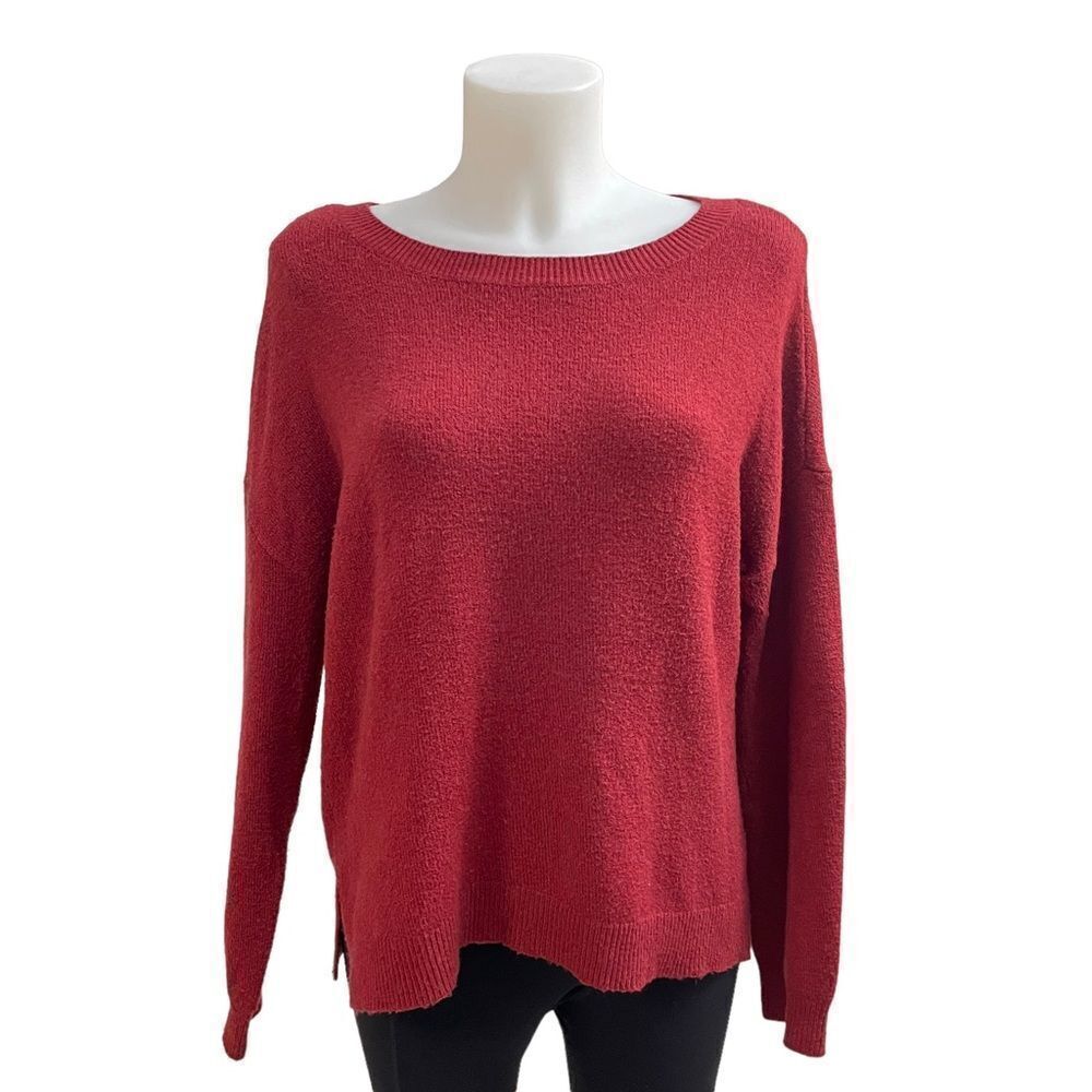 HINGE rustic red boat neck sweater back zip detail‎ cotton blend size medium